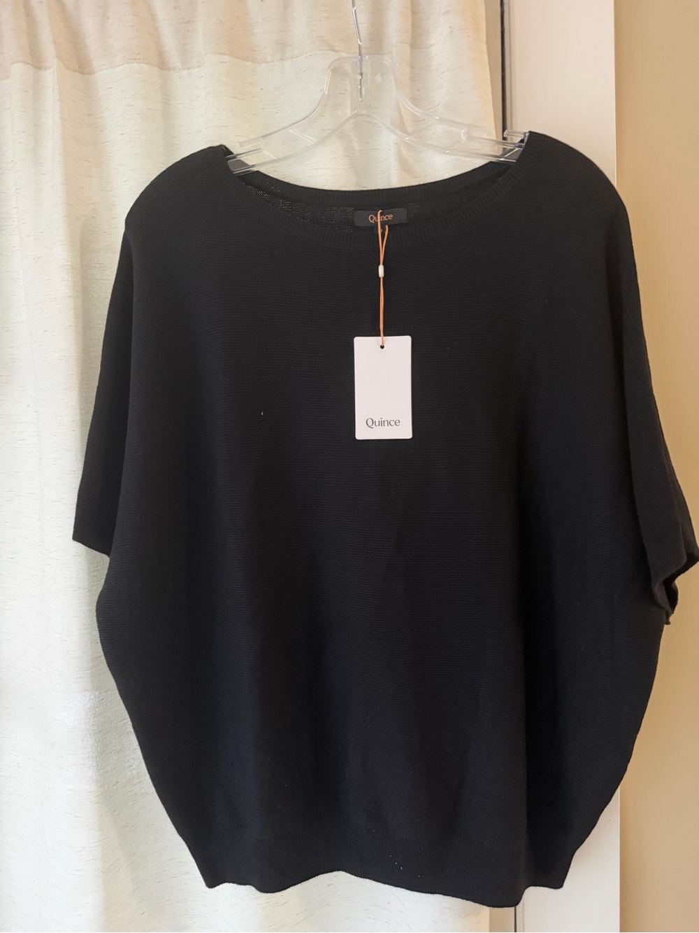 Quince Black Relaxed Boatneck Knit Top with Short Dolman Sleeves